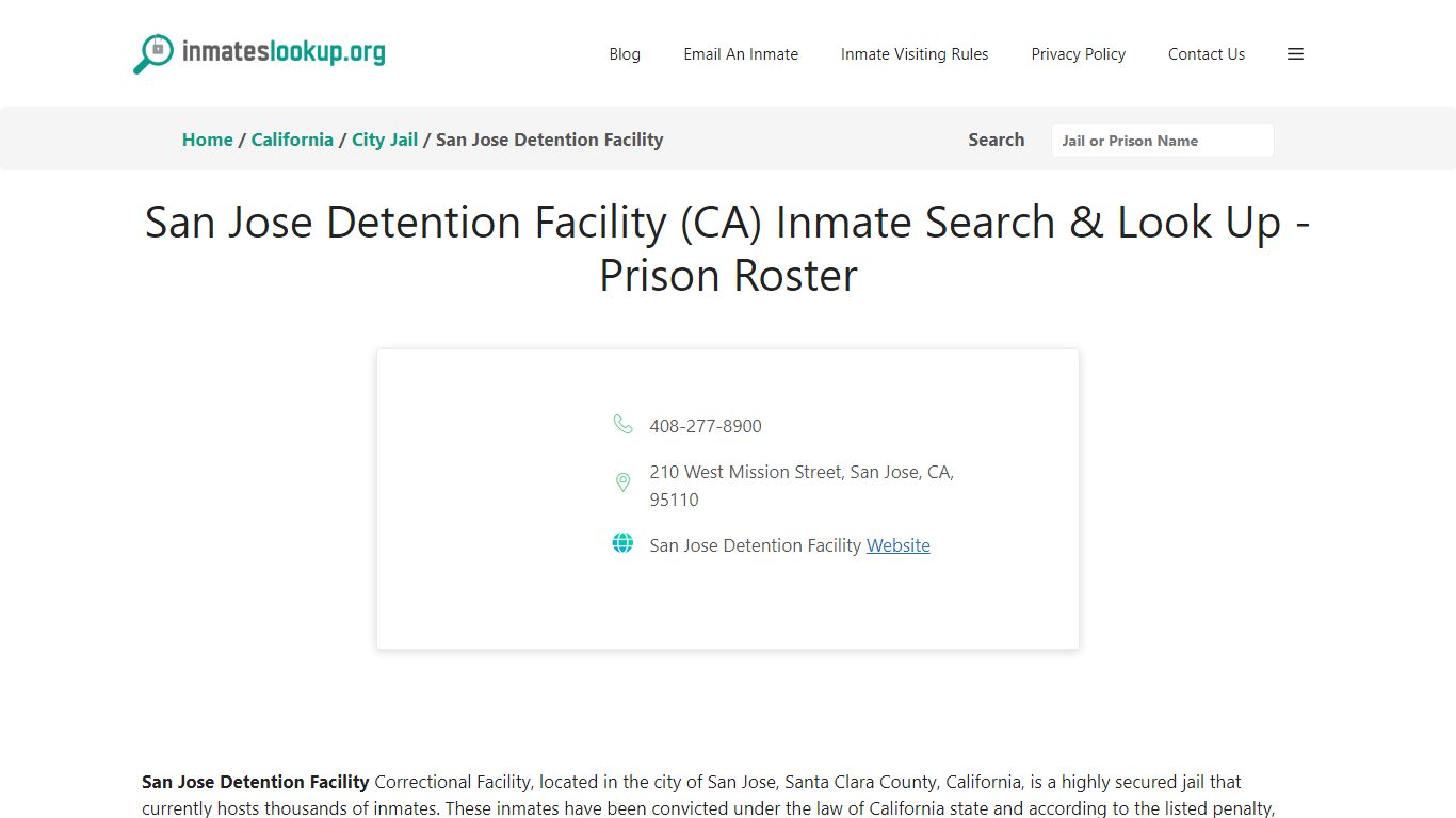 San Jose Detention Facility (CA) Inmate Search & Look Up - Inmates lookup